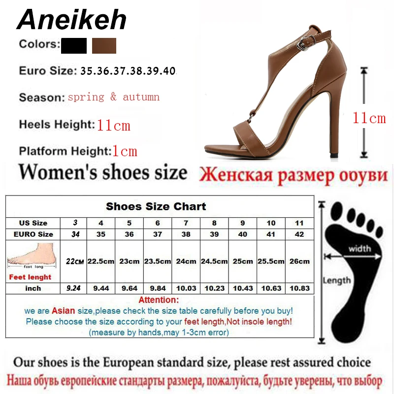 Aneikeh/туфли-лодочки; цвет коричневый; с Т-образным ремешком; на шпильке; Босоножки с открытым носком для женщин; Летние сандалии-гладиаторы с пряжкой на ремешке; обувь на высоком каблуке