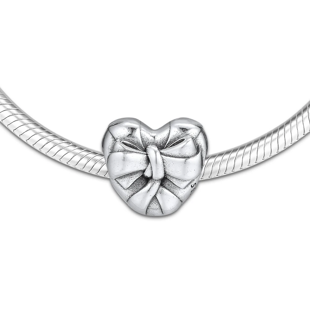 DIY подходит для браслетов Pandora Charms Brilliant Heart Bow Beads 925 пробы 100%-серебро-ювелирные изделия Бесплатная доставка