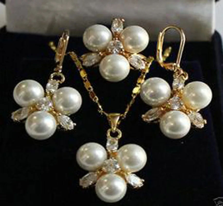 

High-quality grace excellent 2018NewCharming Jewelry Real White Shell Pearl Pendant Earring Ring Set High-quality grace marry