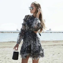 

Luxury Brand High Quality Ruffles Backles Tied Lace Woman Mini Dress Noble Casual Vocation Summer Beach Dress 100 Percent Silk