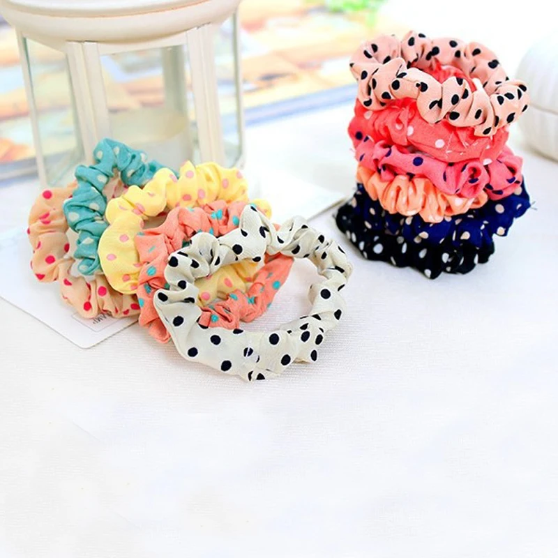 

LNRRABC 10 Pcs Girls Random Colors Polka Dot Hair Rope Elastic Hair Band Hair Accessories acessorio para cabelo hair ties