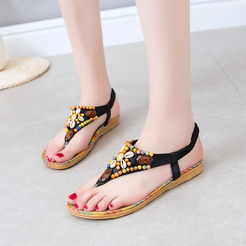

Casual Bohemian Sandals Summer T-Strap Women Sandals Female Shoes Flat Sandals Flip Flops Shoes Roman Plus Size Beach Sandal