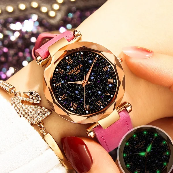 Роскошные модные женские часы XIAOYA, женские часы из розового золота, элегантные минималистичные стразы, повседневные женские водонепроницаемые часы - Цвет: pink