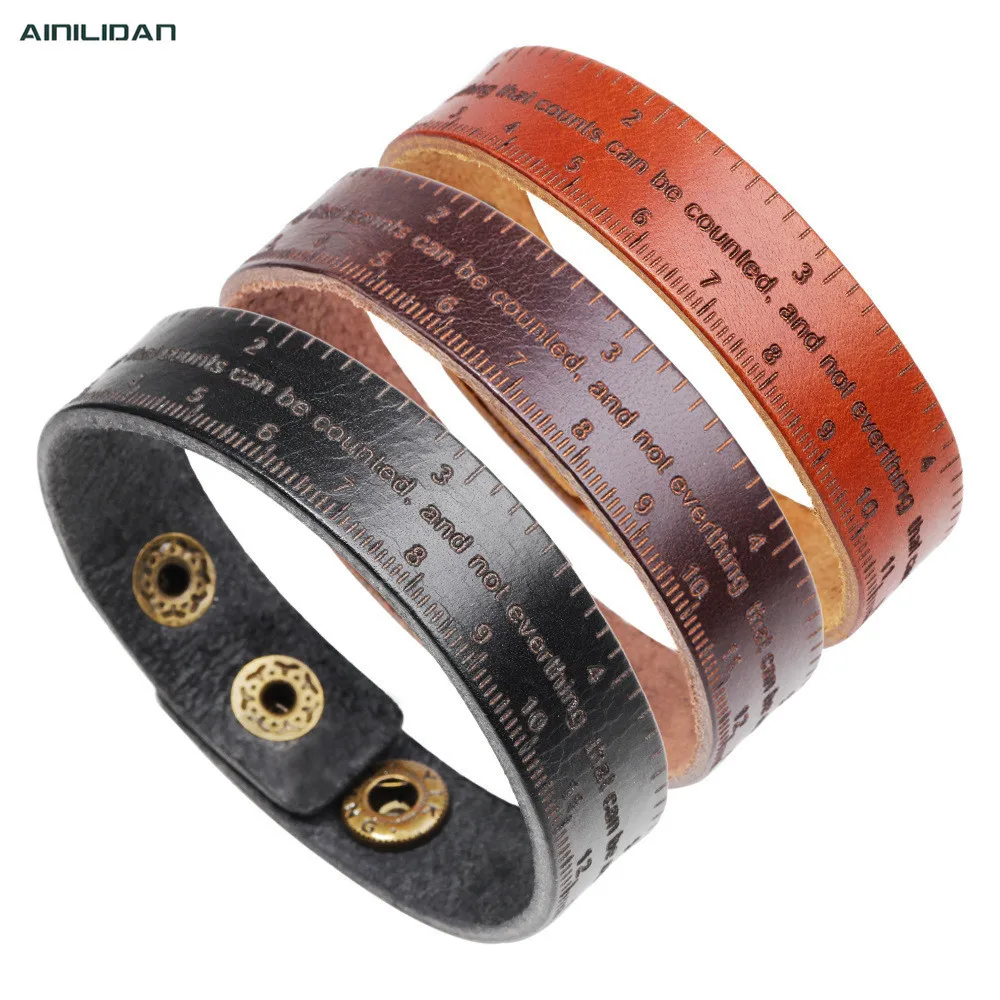 

AINILIDAN Fashion Genuine Leather Bracelets Bangles Multi-function Measure Scale Wristband Unisex Jewelry For Men and Women