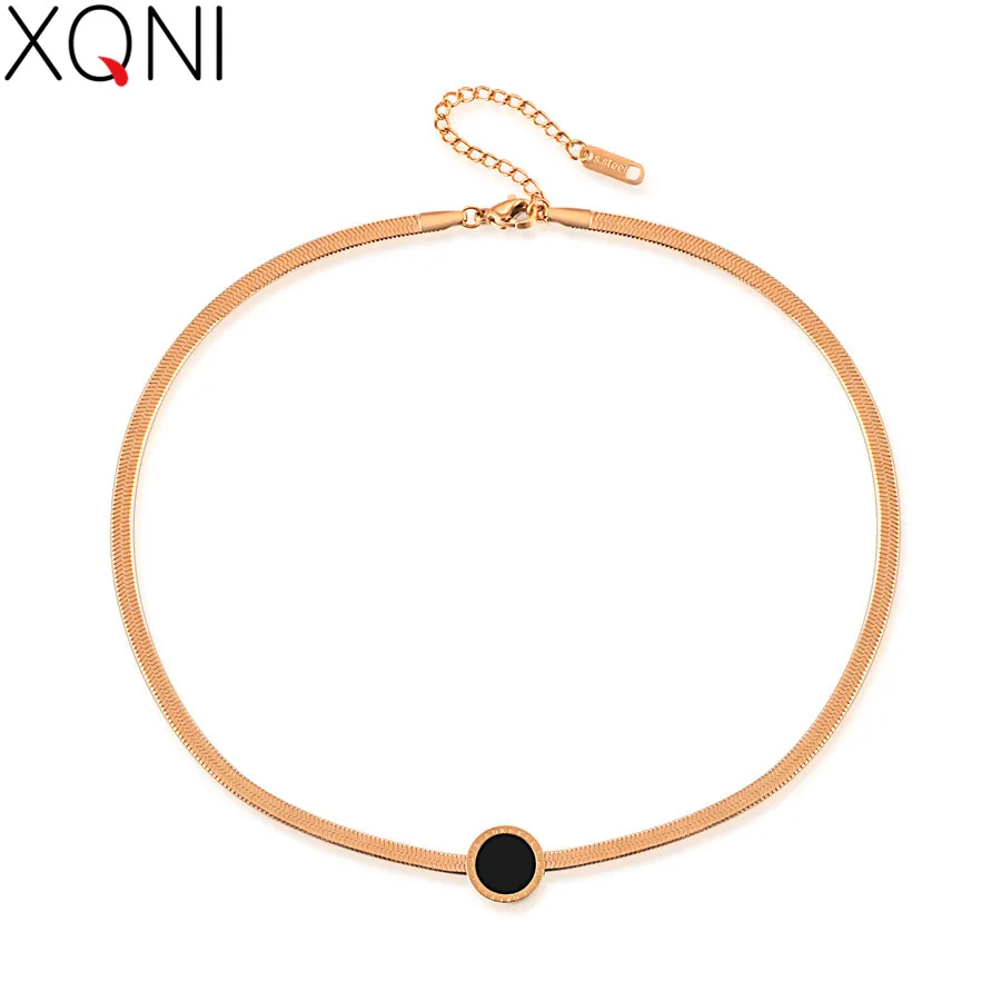 

XQNI High Quality Big Circle Rome Digital Snake Chain Stainless Steel Rose Gold Pendant Lusciousness Necklace Trinket Women Gift