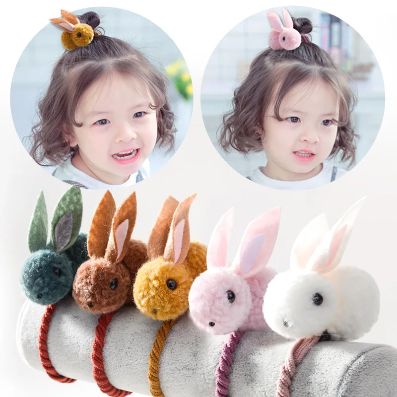 

New Arrival Elastic Hair Bands with Rabbit Hair Clip with Rabbit Girl Hair Accessories Cute Sweet Hair Decoration