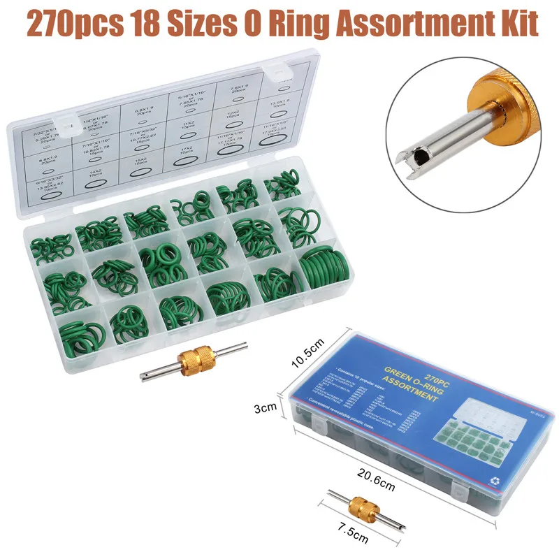 Justech 270 шт. набор уплотнительных колец инструмент для удаления сердечника клапана 18 размеров кондиционер уплотнительное кольцо ассортимент уплотнительных колец набор