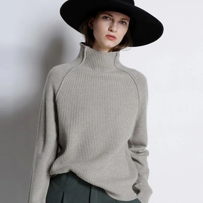 

2019 New Winter Cashmere Sweater Women High-Collar Thickened Pullover Loose Sweater Large Size Knitted Wool shirt female
