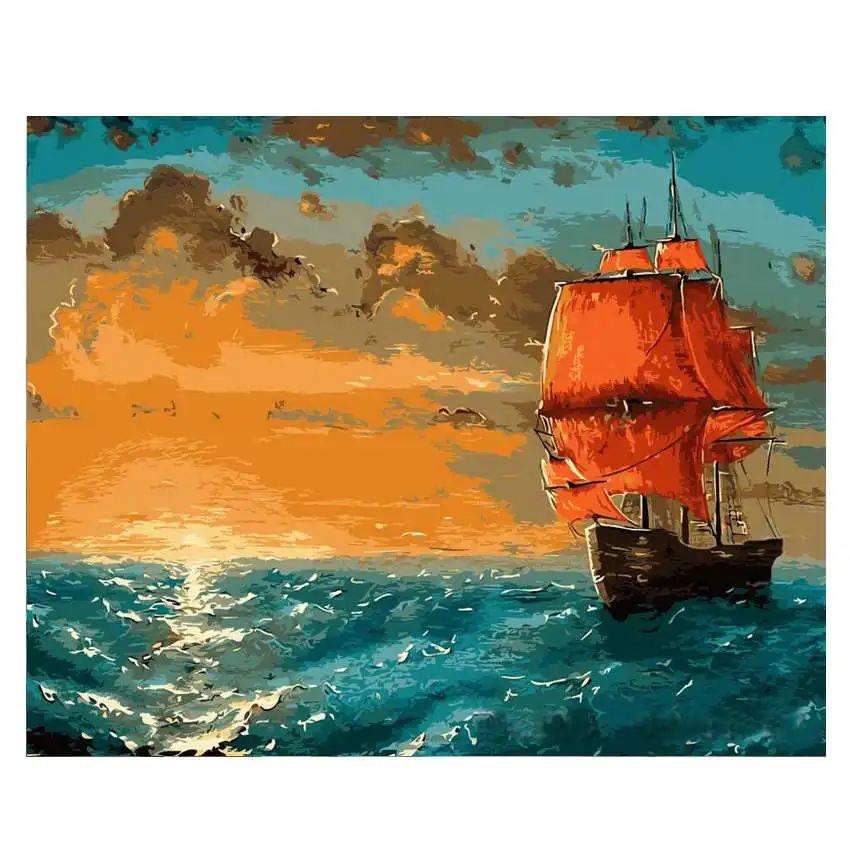 

RIHE Ship Sailing Diy Painting By Numbers Oil Painting On Canvas Hand Painted Cuadros Decoracion 9 Types Acrylic Paint Home Art