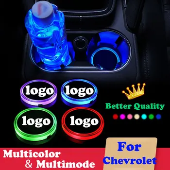 

2X Car luminous coaster Cup Mat For Chevrolet Cruze Malibu Sail Epica Aveo Lova Trax Captiva Silverado logo light Accessories