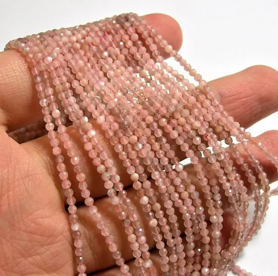Pink Moonstone - 2mm micro faceted round beads - 1 full strand 16 inch 40 cm
