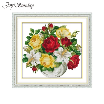 

Vase Cross Stitch Flowers Paintings DIY Handwork Aida Fabric Counted Printed on Canvas 14CT 11CT DMC Embroidery Needlework Sets