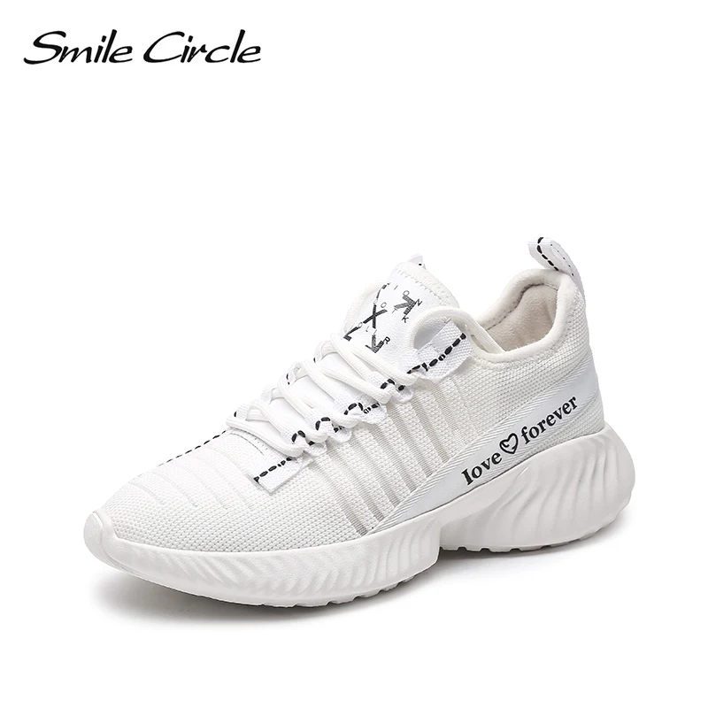 

Smile Circle Women Sneakers knitting Shoes Flat Platform shoes Women Breathable Lightweight Thick bottom Ladies shoes 2019 new