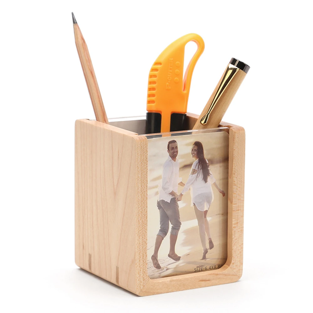 

Desktop Frame Photo Frame Pen Holder for Desk Organizers and Stand Multi Purpose Use Wood Pencil Holder Office Supplies Decor
