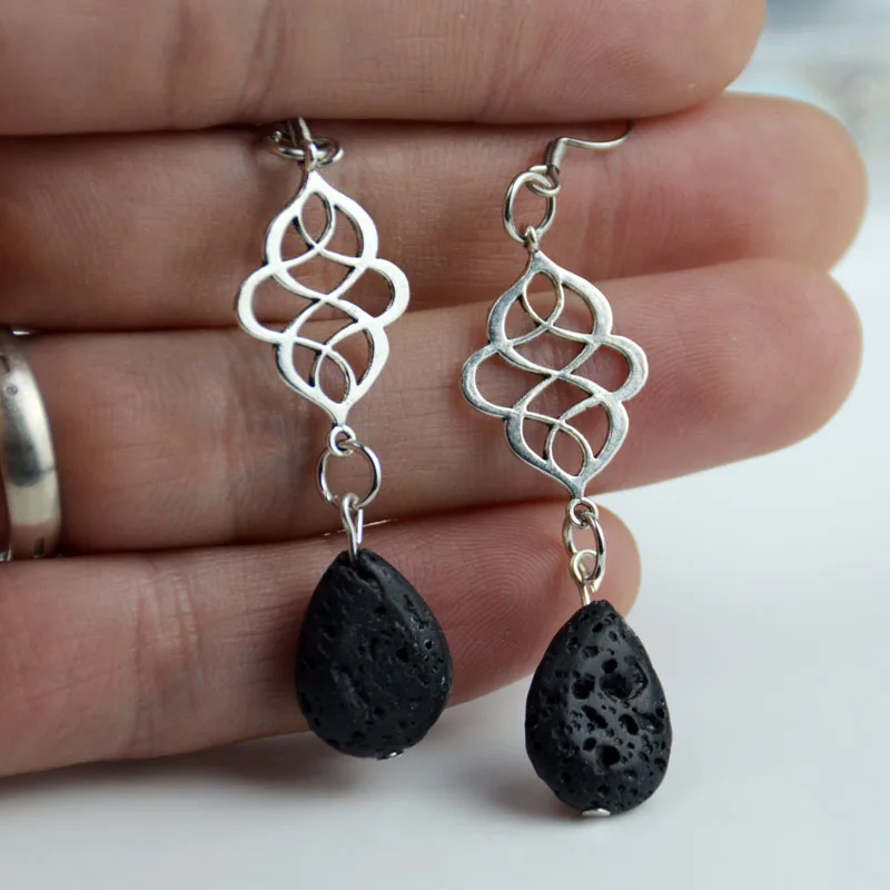 

Eternity Filigree Teardrop Lava Stone Opal Blue Tiger Eye Bead Drop Earring 4tapes Dangle Earring Charm Jewelry For Women