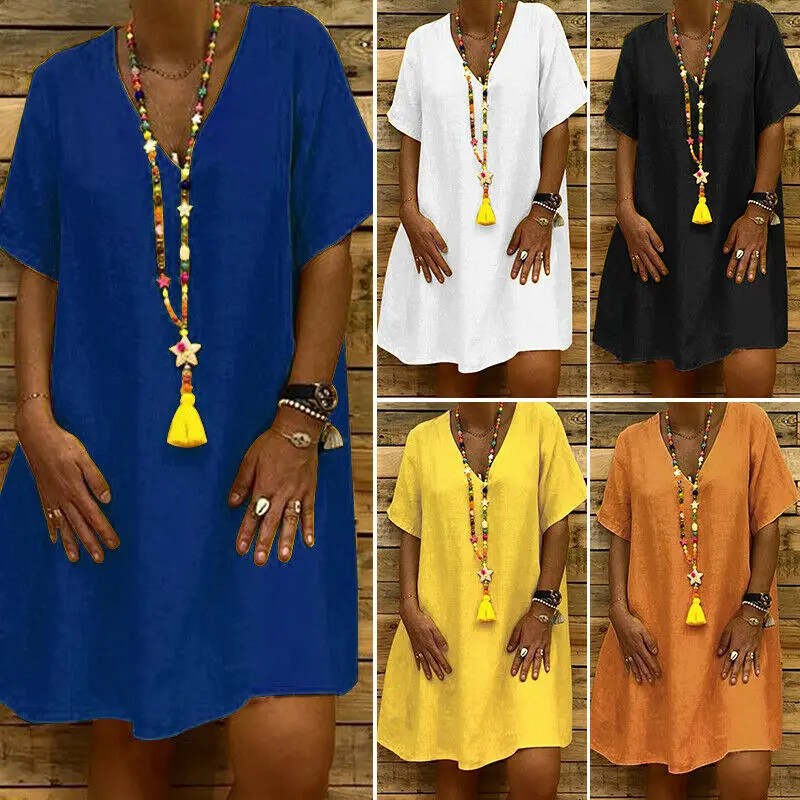 

Women Summer Casual Dress Ladies Short Sleeve Loose Shirt Dress Oversized Size S-8XL