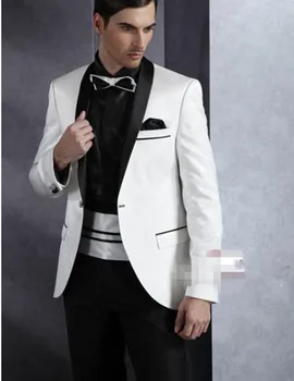 

Tailor Made Mens Wedding Tuxedo 2018 Costume Male Slim Fit Smoking Coat Groom Wear 3 Pieces White Formal Dress Wedding Suits For
