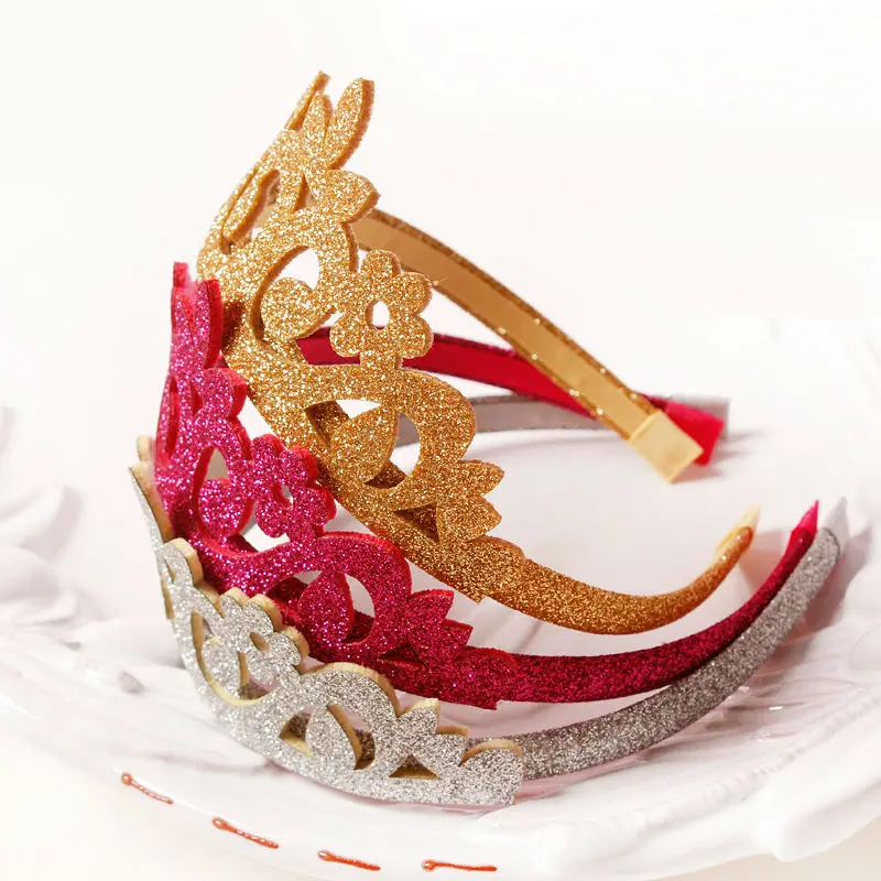 

#50907 Bling Bling Princess Hair Band Sale Children Birthday Party Use Diadem Head Bezel Gold Sliver Red Flowers Crown Hairband