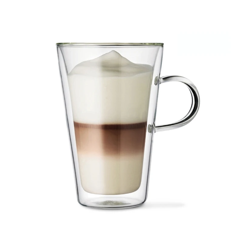 

13.6ounces heat resistant double wall coffee mug with handle borosilicate handmade blown two layers beverage glasses