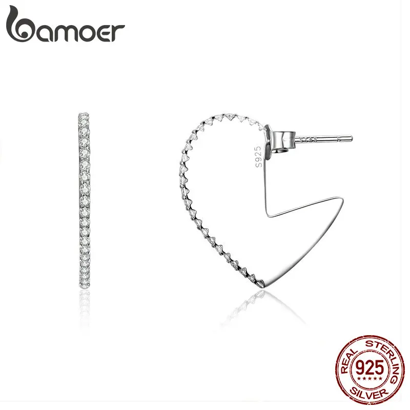 BAMOER, романтические 925 пробы, серебряные, на День святого Валентина, большие серьги-гвоздики для женщин, светящиеся кубические циркониевые ювелирные изделия SCE512