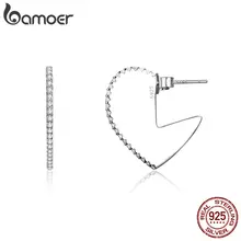 BAMOER, романтические 925 пробы, серебряные, на День святого Валентина, большие серьги-гвоздики для женщин, светящиеся кубические циркониевые ювелирные изделия SCE512