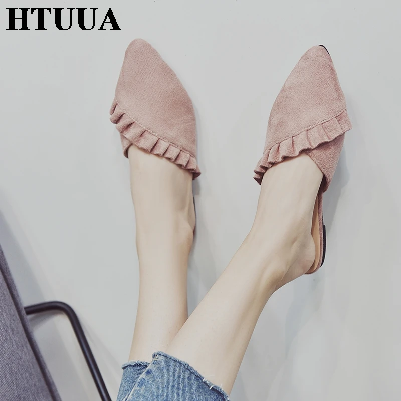 Новинка 2019 женские тапочки HTUUA летняя обувь слипоны на плоской подошве модные