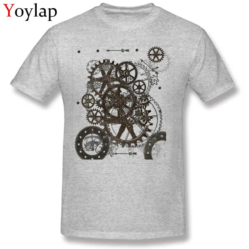Prevalent Group T-Shirt O Neck 100% Cotton Steampunk Clockwork Male Tops Shirt Short Sleeve Summer/Fall Group Tee Shirt gray