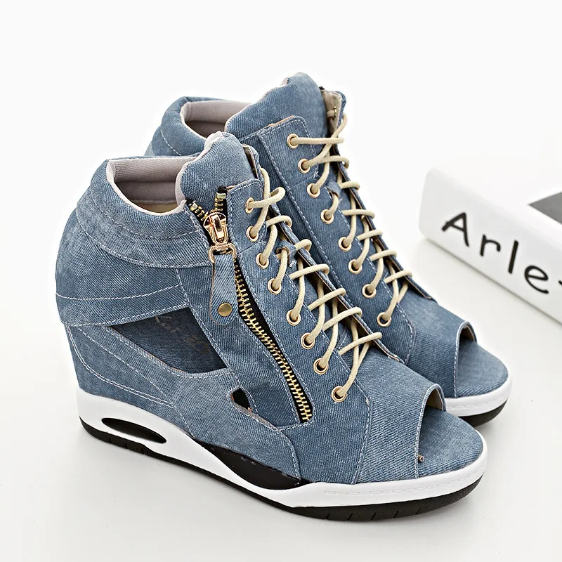 Summer Cool Ladies Denim Sandals Side Zipper Open Toe Casual Shoes ...