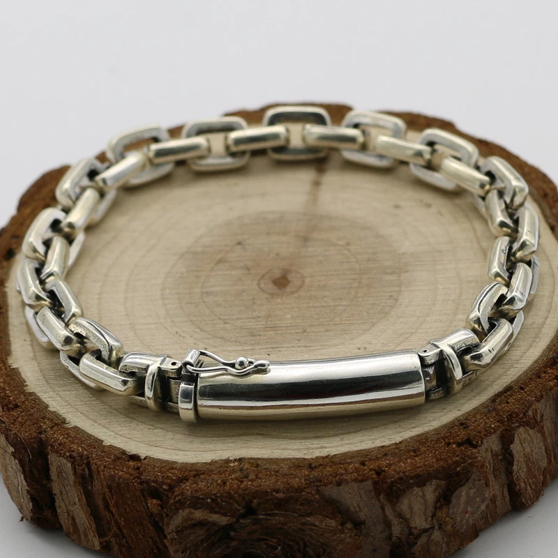 

Solid 925 Sterling Silver Chunky Chain Bracelet Men Simple Style Real Silver 925 Thick Bracelet Cool Thai Silver Mens Jewelry