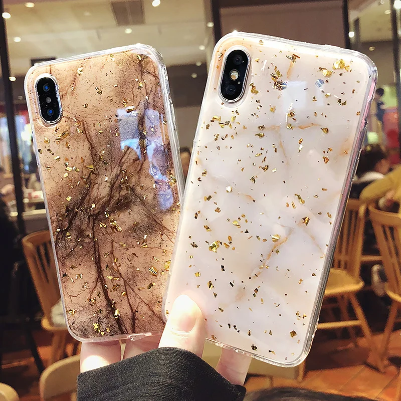 

Luxury Gold Foil Marble Phone Case For iPhone 8 Plus iPhone 6 Plus Case Glossy Soft TPU Back Cover For iPhone X 8 7 6S Plus Case