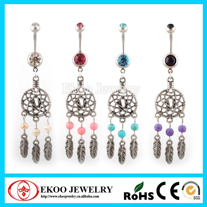 316L Surgical Steel Navel Belly Button Ring 7//16/" Colorful Dream Catcher 14G
