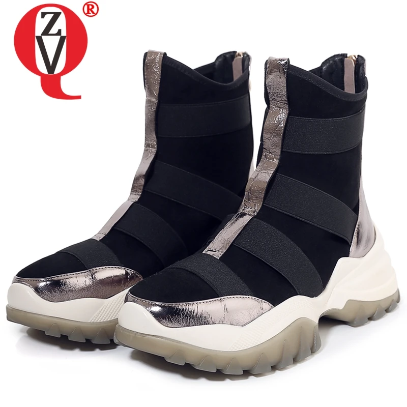 

ZVQ outdoor hiking boots genuine cow leather woman sneakers Non-slip sole autumn flat platform shoes ankle boots casual booties