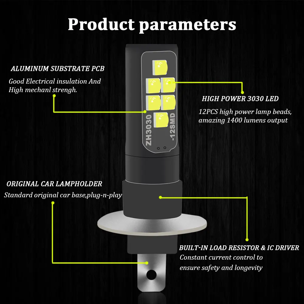 KAMMURI H1 H3 светодиодный супер яркий 12SMD Автомобильный светодиодный противотуманный светильник s лампа для автомобилей дневной ходовой светильник DRL Лампа Белый Янтарный светодиодный 12 в 24 В