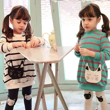 Sales hot Spring Autumn Children Clothing Suits Girls Clothes Sets Cotton Girl Casual Suit, Kids Fashion Wear Strip Shirt+Pants