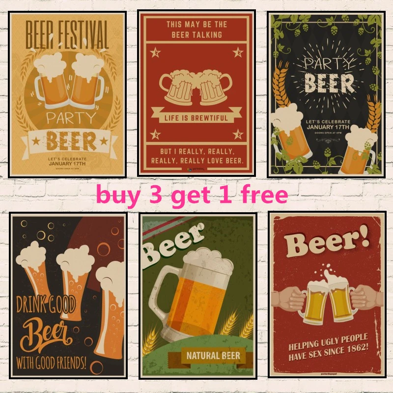 ビール ワイン 飲み物のコレクション ヴィンテージ 手作りの紙のポスター レトロな絵画 バー パブ カフェの壁の装飾 Aliexpress Home Garden