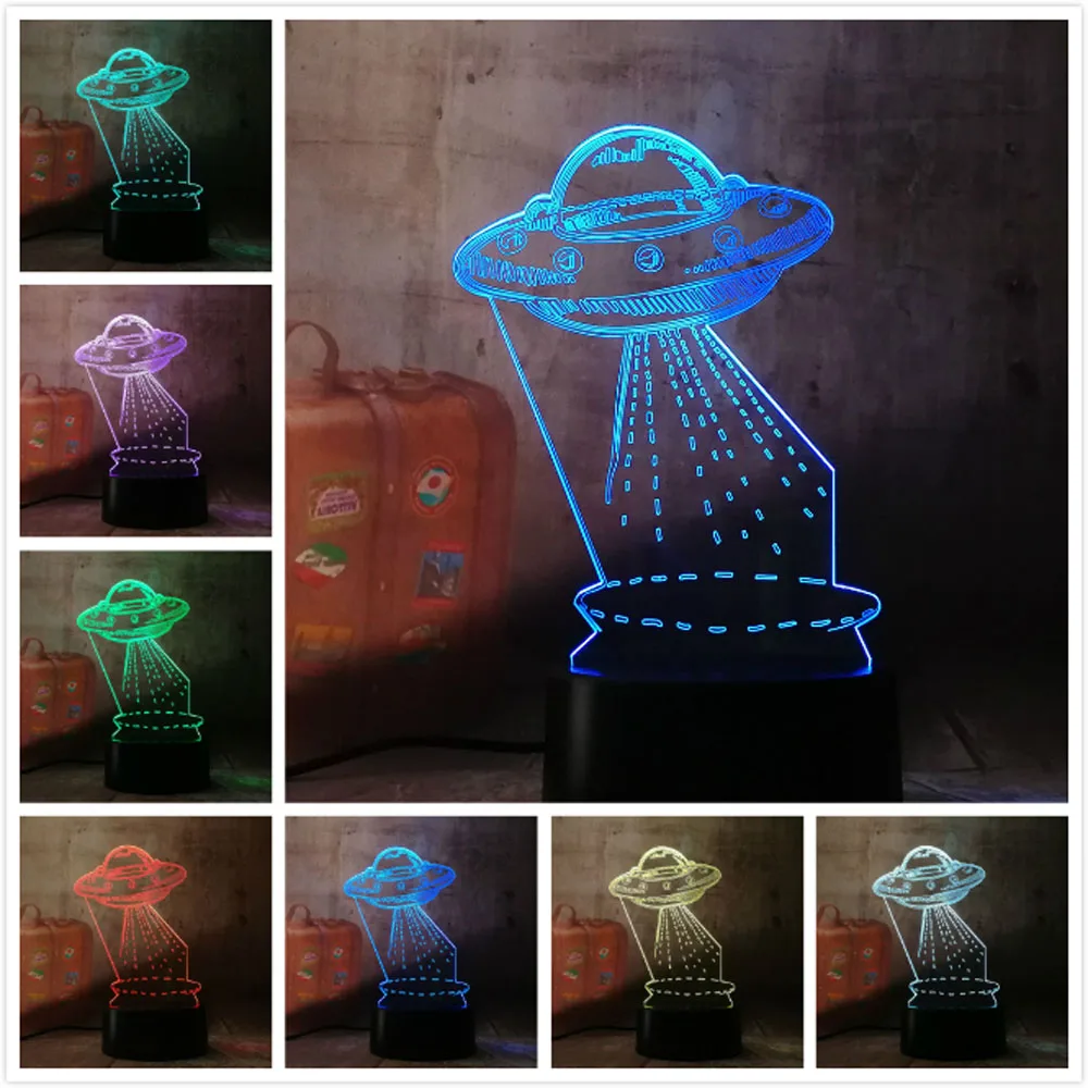 Amroe лампа с мультяшным UFO Alien космический корабль акрил 3D RGB ночные светильники USB