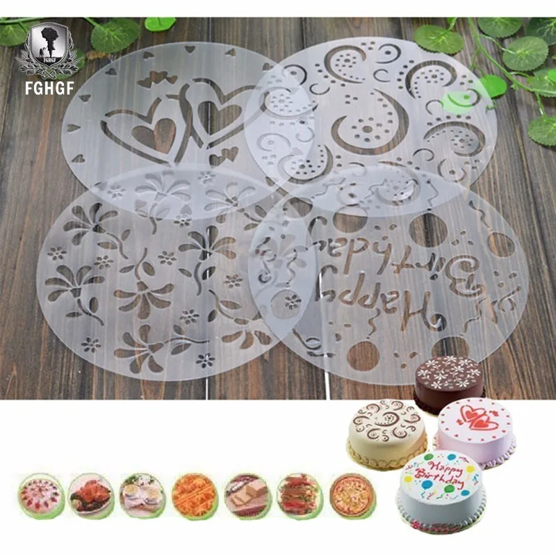 

FGHGF 4 Pcs / Set Pattern Mold Impression Of Spraying Powder Cake Decorating Supplies A Tool For Cooking Patisserie