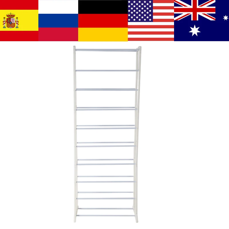 

White 30 Pairs 10 Tiers Shelf Shoe Rack Organizer Stand Adjustable Shoes Storage