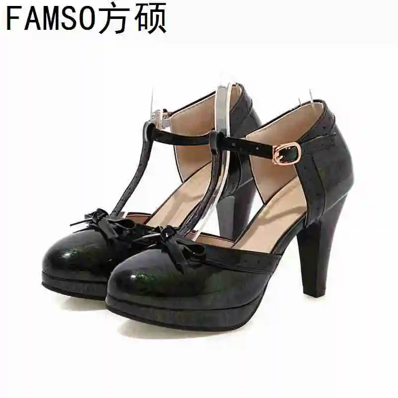 

FAMSO 2019 Shoes For Women Big Size 34-43 black Print Round toe High Heels Summer Sandals Designer Female Platforms Pumps