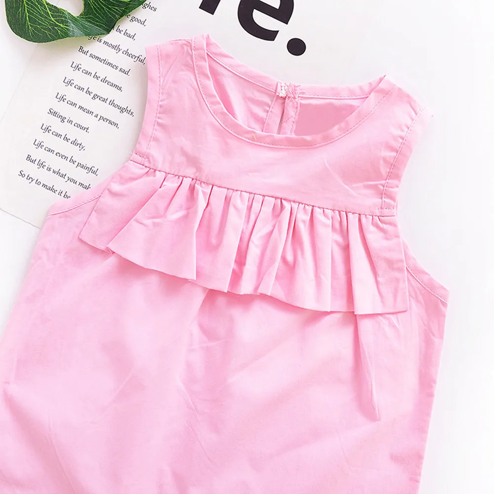 Toddler Baby Children Girls Dress Solid Ruched Sleeveless O Neck
