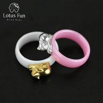 

Lotus Fun Real 925 Sterling Silver Natural Original Handmade Designer Fine Jewelry Very Cute Bossy Cat Rings for Women Bijoux