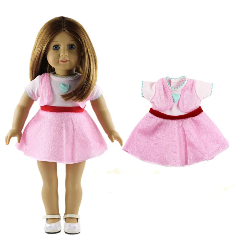 1 PC American Girl Doll Clothes of Pink Dress with Heart Pattern for 18
