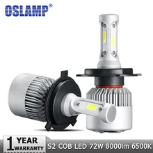 Oslamp H4 H7 H11 9005 9006 H1 по технологии COB светодиодный головной светильник лампы(Подол короче спереди и длиннее сзади) Луч 72W фары для 8000LM 6500 K/4300 К авто светодиодный налобный фонарь автомобильный светильник 12v 24v