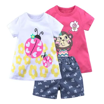 

Cartoon Toddler Girl Clothes Kit Top Children Girls Summer Clothes Suit 2 Piece Short Sleeve Tshirt+Shorts Cute Kids Clothes Set