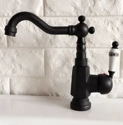 Kitchen Wet Bar Bathroom Vessel Sink Faucet Black Oil Rubbed Bronze One Handle Swivel Spout Mixer Tap Single Hole mnf352
