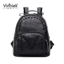 De Lujo del Cuero genuino de Las Mujeres Mochila Bolsas Escolares Para Adolescentes Pequeña Portátil de Viaje Mochila Remache Casual Mochilas mochilas
