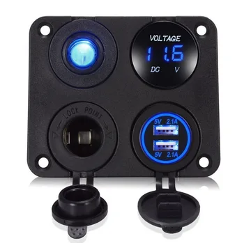 

Waterproof Car Voltmeter DC12V-24V Power Cigarette Socket dual USB 4.2A Adapter with switch