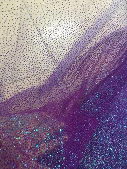 

YG-259 purple glued glitter Nigerian tulle lace fabric with nice design glued glitter african tulle net lace fabric