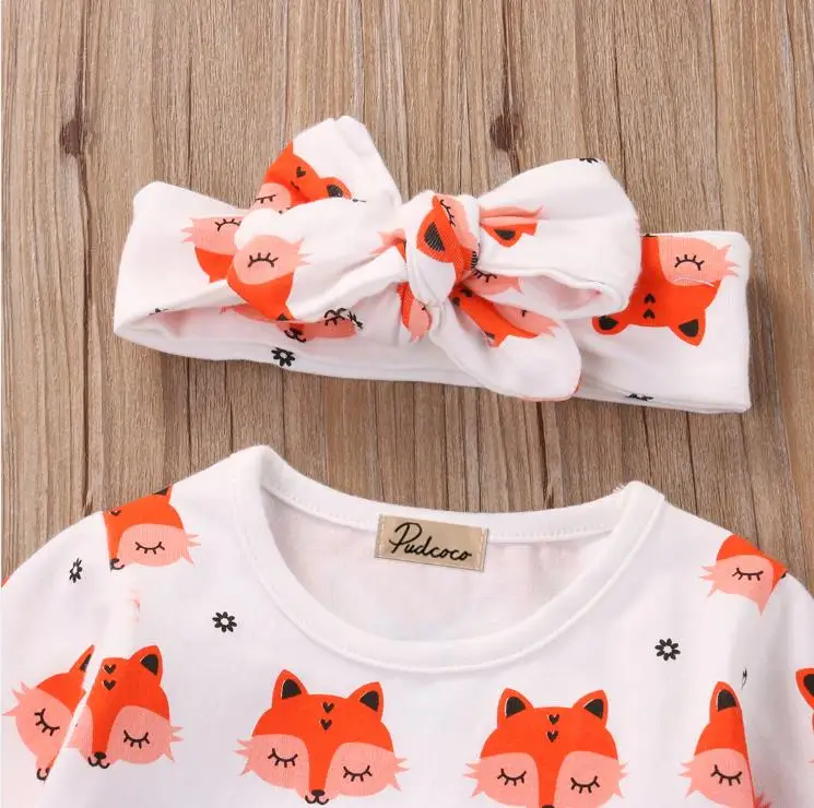 Красивое платье для маленьких девочек милые животные с рисунком лисы с длинными рукавами для новорожденных топы для девочек хлопковая блузка с длинными рукавами