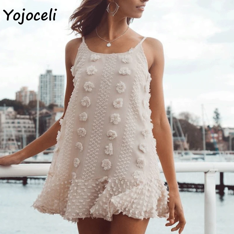 

Yojoceli 2019 summer chiffon Jacquard sundress women boho beach dress streetwear bow dress female vestidos